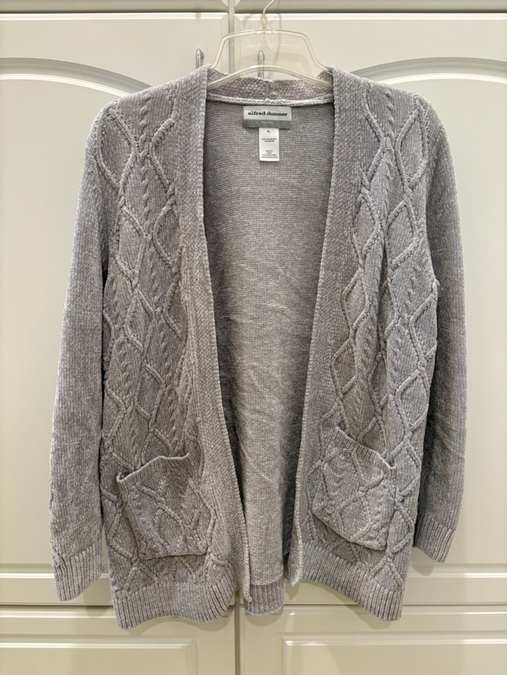 Alfred Dunner Light Gray Open-Front Cable Cardigan